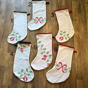 Set of 6 Handmade Stockings with Red and Green Embroidery